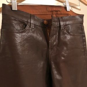 J Brand brown clay coat leather like stiff jeans